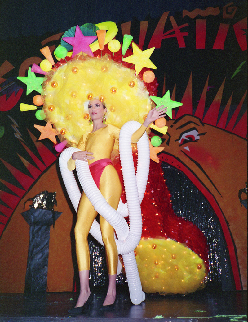 Kinser in her Queen Of Scintillating Saturn costume created by Curt Slangal for Cornyation 1993