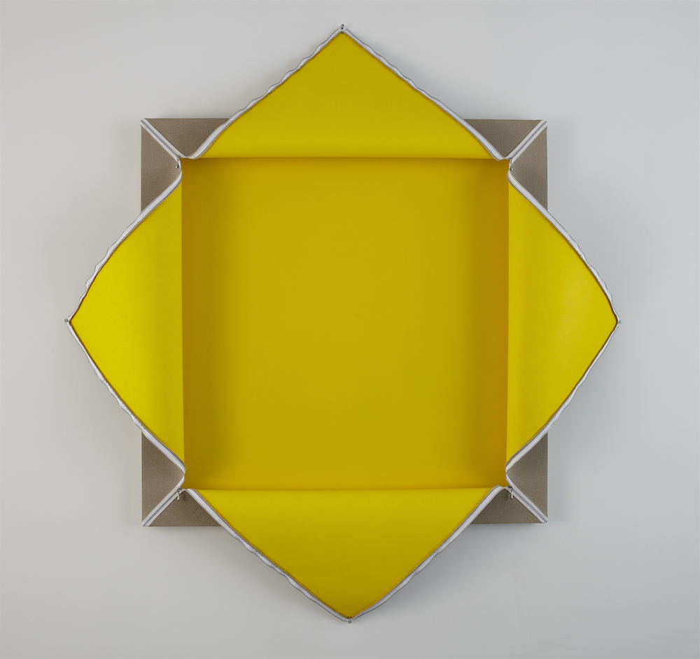 Lot 102807X (Yellow), 2007, acrylic polyvinyl acetate on linen and wall, with rayon and steel zipper