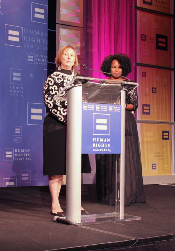Wright accepting the HRC Equality Award at the HRC San Antonio Gala