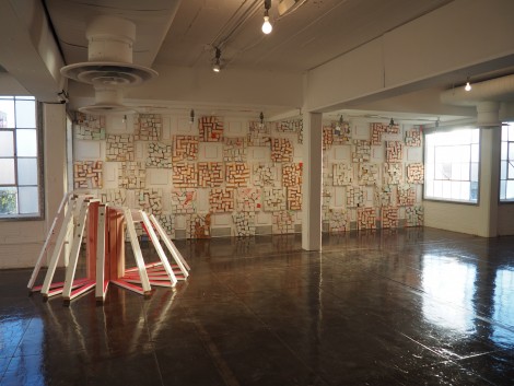 An installation view of New York artist Cordy Ryman's Hudson (Show)Room exhibition "Lorem Ipsum"