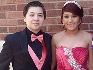 Samantha Arielle Lopez (left) had to convince the principal of Southwest High School to let her wear a tuxedo to her prom last year. (Photo courtesy Robert Salcido)