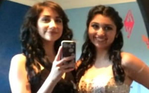 Jewel Uzquiano (left) and her friend were turned away from the Incarnate Word High School prom on April 16. (Video capture via WOAI-TV)